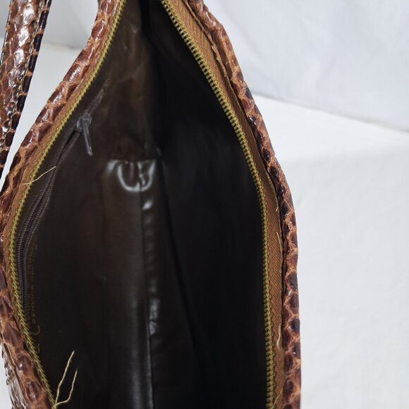 Vtg Morris Moskowitz Brown Genuine Reptile Shoulder Purse - Picture 13 of 16